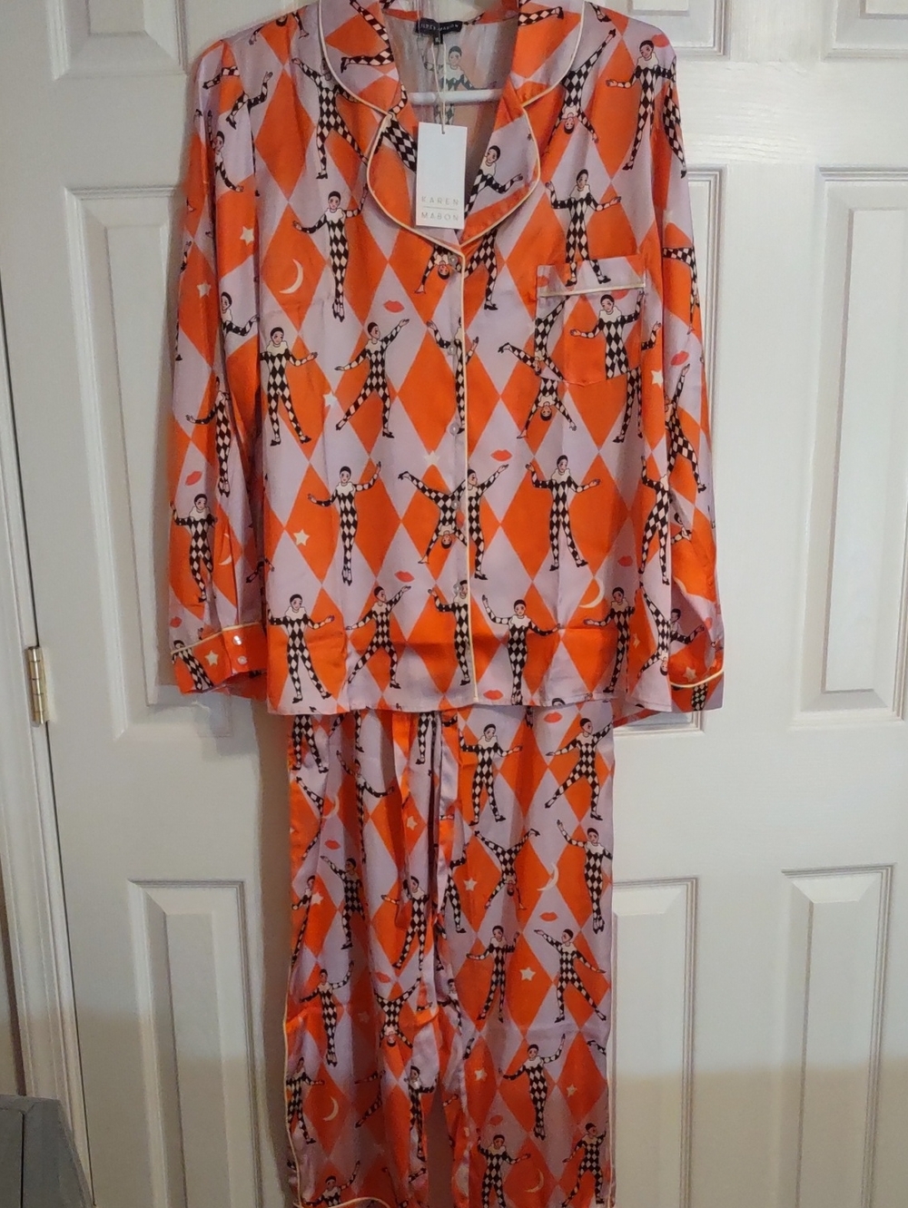 NWTS Karen Mabon Harlequin Pajama Set Luxury Sleepwear XL